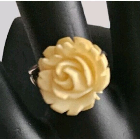 BEAU STERLING CREAM ROSE CELLULOID Ring VINTAGE ESTATE JEWELRY Size 6 RARE 925 - Picture 12 of 12